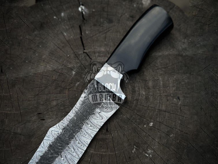 BMK-671 Black Mamba Darkstorm Handmade Damascus Steel Hunting Bowie | Black Resin Handle with Steel Bolster | & Leather Sheath - Image 4