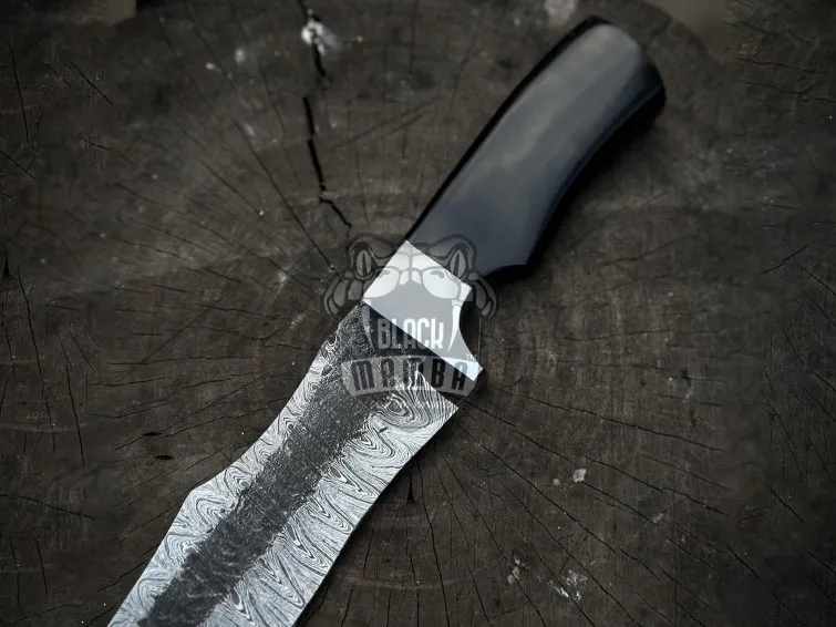 Black Mamba Darkstorm Handmade Damascus Steel Hunting Bowie | Black Resin Handle with Steel Bolster | & Leather Sheath | BMK-671 - view 4