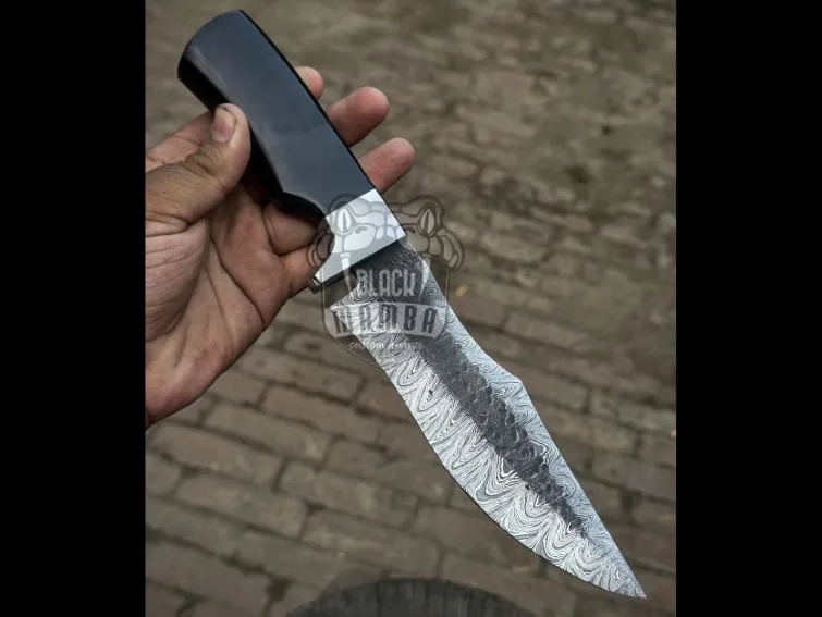Black Mamba Darkstorm Handmade Damascus Steel Hunting Bowie | Black Resin Handle with Steel Bolster | & Leather Sheath | BMK-671 - view 2