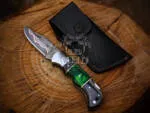 Emerald Trailblazer - Damascus Folding Pocket Knife, 6.5″ Overall, Pakka Wood Handle