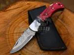 Crimson Strike Personalized - Damascus Folding Pocket Knife, 6.5″ Overall, Pakka Wood Handle