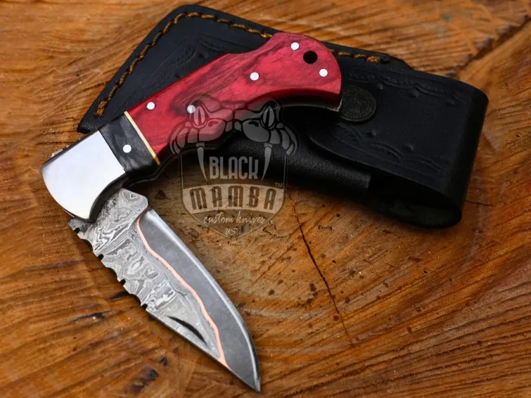 Crimson Strike Personalized Copper Damascus Steel Pocket Folding Knife Handmade Copper Anniversary Gift Knife Hand Forged Copper Fold Blade Groomsman Gift | BMK-668 - view 2