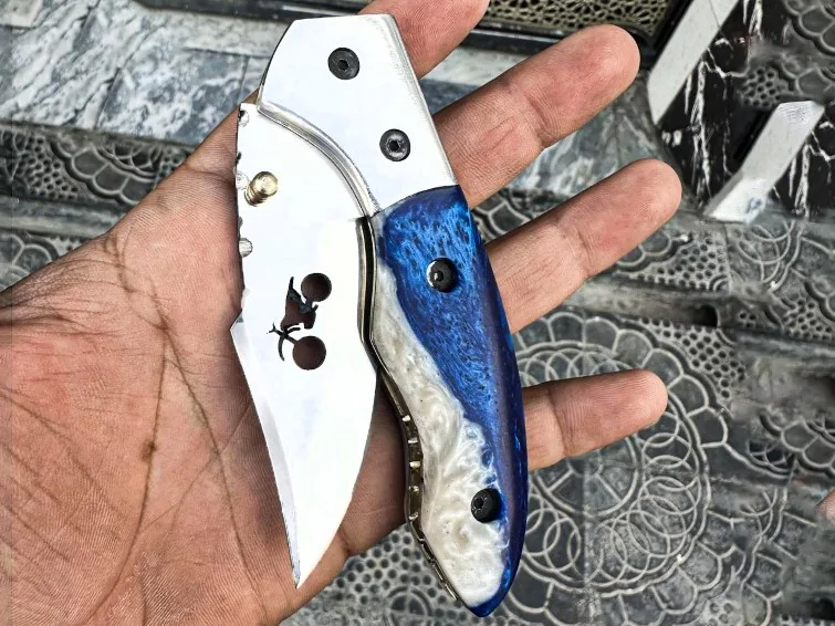 Road King Drifter - Damascus Folding Pocket Knife, 12″ Overall - view 2