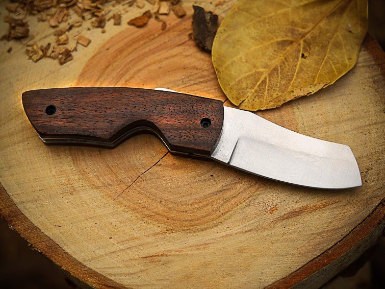 BMK-674 Black Mamba Trail Carver Handmade Stainless Steel Folding Pocket Knife | Rose Wood Handle | Gift for Him & Her with Leather Sheath - Image 3