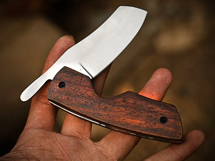 Black Mamba Trail Carver Handmade Stainless Steel Folding Pocket Knife | Rose Wood Handle | Gift with Leather Sheath | BMK-674 - view 4