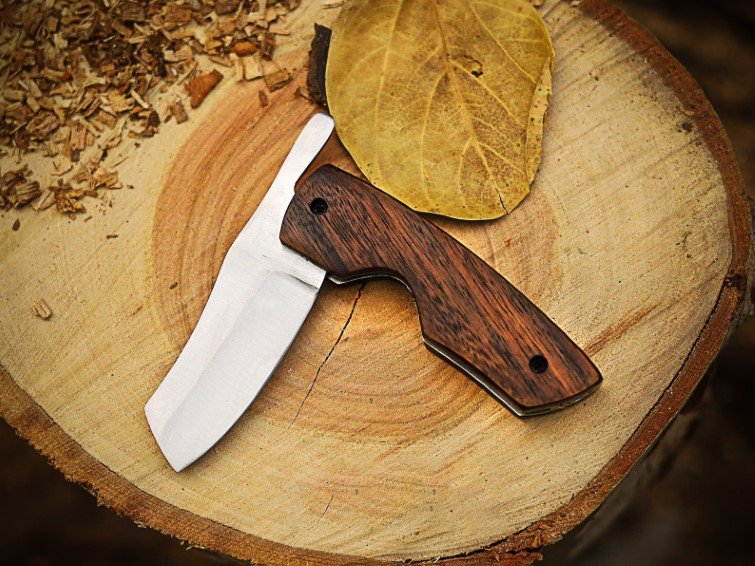 BMK-674 Black Mamba Trail Carver Handmade Stainless Steel Folding Pocket Knife | Rose Wood Handle | Gift for Him & Her with Leather Sheath