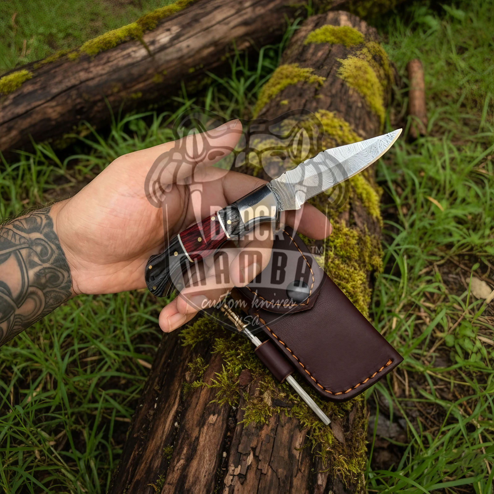 BMK-690 Trailmaste Handmade Damascus Pocket Knife | Back Lock Folding Knife for Hunting and Camping | Personalized Gift - Image 4