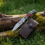 BMK-690 Trailmaste Handmade Damascus Pocket Knife | Back Lock Folding Knife for Hunting and Camping | Personalized Gift