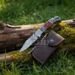 Trailmaste - Damascus Folding Pocket Knife, 6.5″ Overall, Pakka Wood Handle