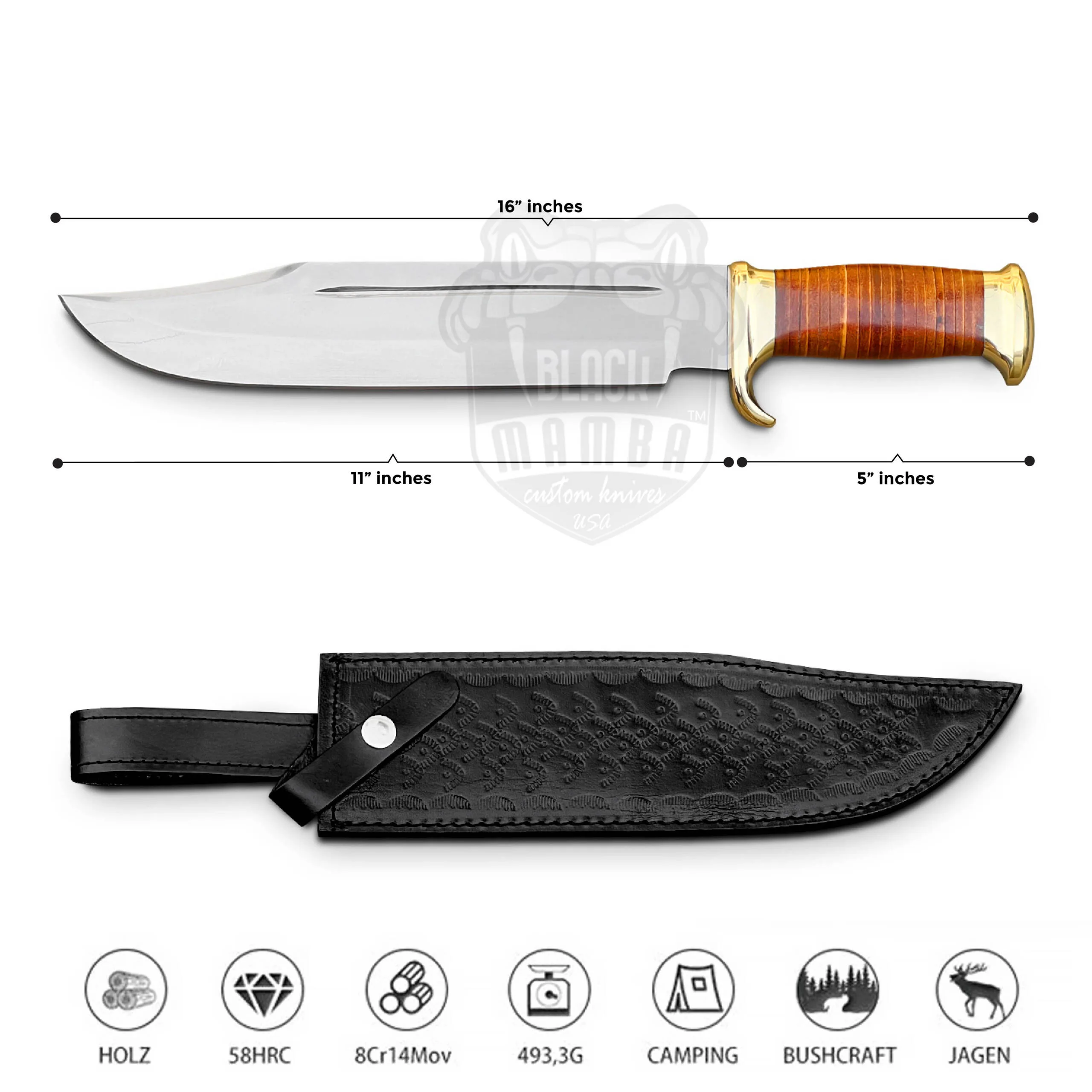 Hand Forged D2 Steel Hunting Bowie with Leather Sheath | Camping Bowie for Outdoor and Hunting | BMK-1066 - view 3