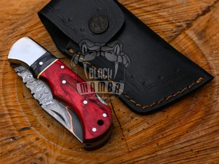 Crimson Strike Personalized Copper Damascus Steel Pocket Folding Knife Handmade Copper Anniversary Gift Knife Hand Forged Copper Fold Blade Groomsman Gift | BMK-668 - view 4
