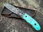Azure Storm - Damascus Folding Pocket Knife, 7.5″ Overall, Turquoise Handle