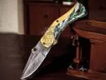Emerald Enigma - Damascus Folding Pocket Knife, 7.5″ Overall, Abalone Handle