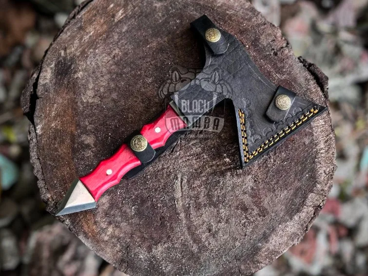 Scarlet Fury Forged Custom Viking Steel Axe Viking Hatchet with Resin Shaft | Camping Axe | Personalized Wedding, Christmas, Valentine & Birthday Gift for Him | BMK-693 - view 2