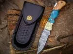 Azure Fang - Damascus Folding Pocket Knife, 7″ Overall