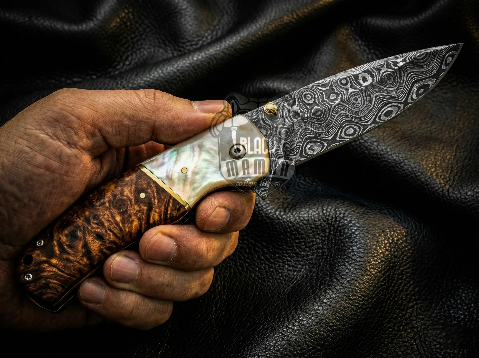 Royal Pearl - Damascus Folding Pocket Knife, 7.5″ Overall, Pearl Handle - view 2