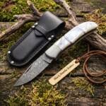 Pearl Serpent Handmade Damascus Pocket Knife | Sea Shell Handle with Steel Bolster | And Leather Sheath Camping, Hunting, Christmas Gift & Him | BMK-681