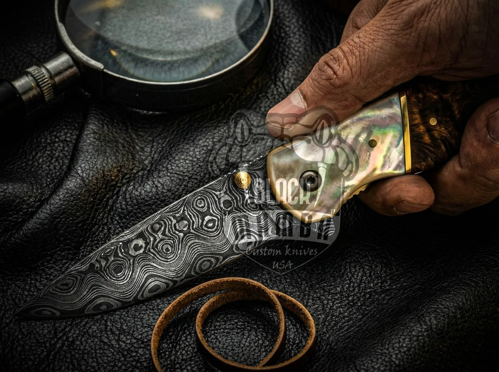 Royal Pearl - Damascus Folding Pocket Knife, 7.5″ Overall, Pearl Handle - view 3