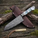 Black Mamba Vortex Edge Handmade Sanmai Bunka Chef Knife with | Sea Shell Handle | Sanmai Bolster & Leather Sheath | BMK-675