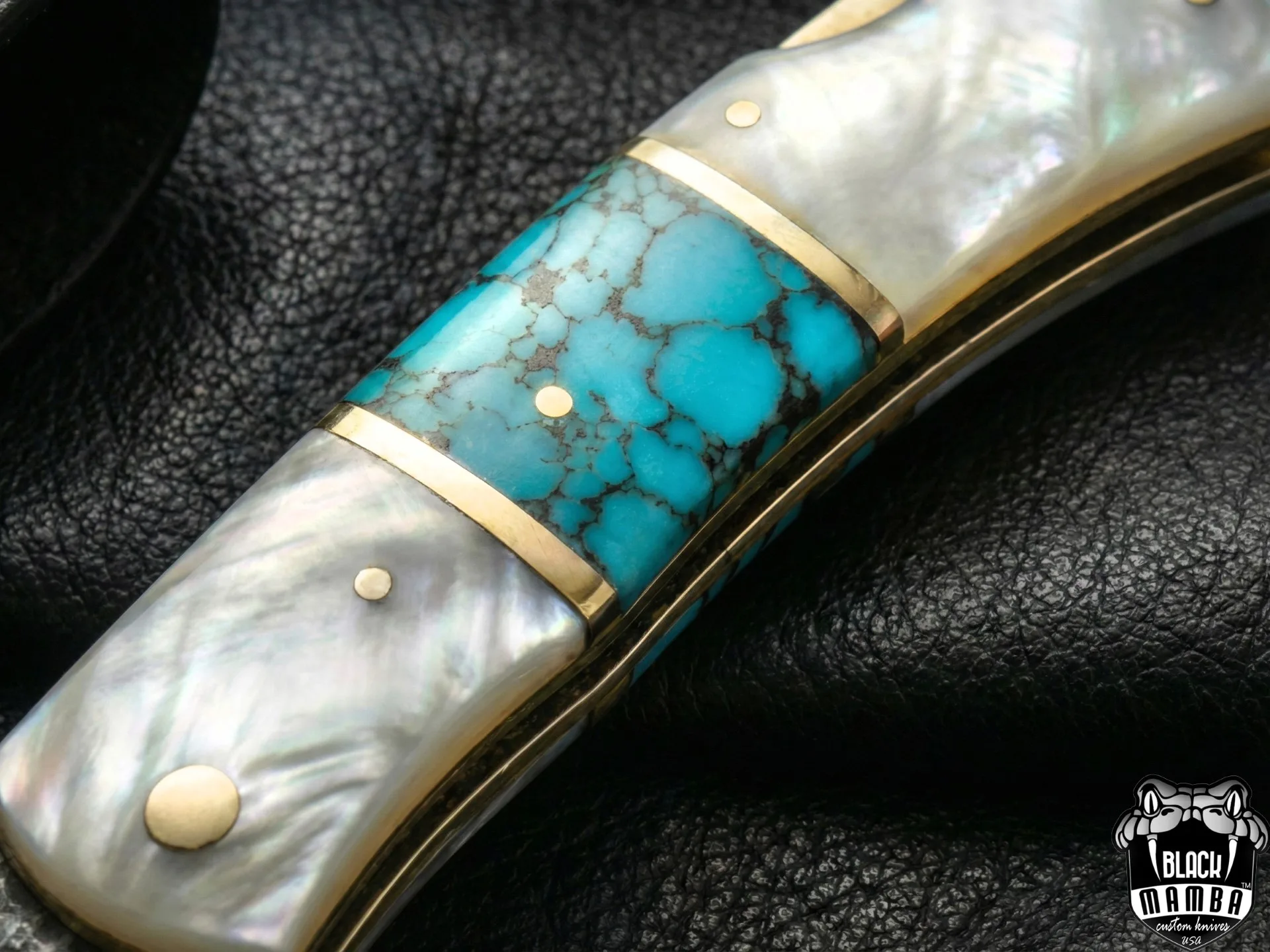 Azure Gem Hand Forged Rain Drop Damascus Pocket Knife | Sea Shell Turquoise Handle | And Leather Sheath Camping, Hunting, Christmas Gift & Him | BMK-682 - view 5