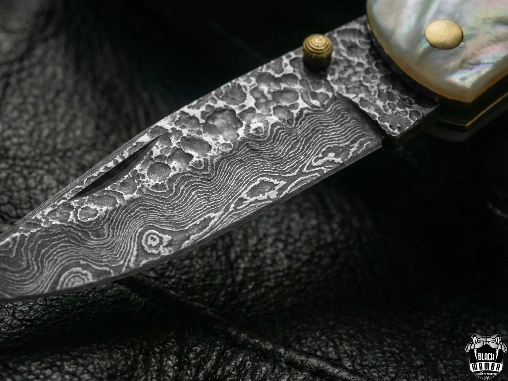 Azure Gem Hand Forged Rain Drop Damascus Pocket Knife | Sea Shell Turquoise Handle | And Leather Sheath Camping, Hunting, Christmas Gift & Him | BMK-682 - view 8