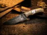 Stone Hunte - Damascus Hunting Knife, 5″ Blade, Bone Handle