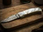 Celestial Pearl - Damascus Folding Pocket Knife, 7.5″ Overall, Pearl Handle