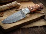 BMK-686 Black Mamba Azure Matrix Handmade Damascus Steel Skinner knife | Rose Wood Handle | Pearl Shell Bolster and Leather Sheath Camping ,Hunting , Christmas Gift & Him