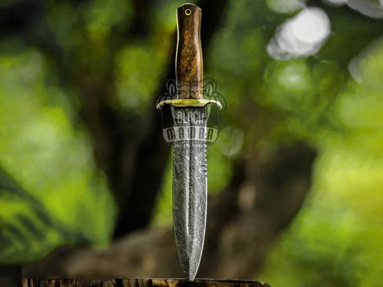 Titan Spear Handmade Damascus Steel Dagger Knife with Rose Wood Handle | Brass Clip & Leather Sheath | Groomsmen, Anniversary & Birthday Gift | BMK-694 - view 4