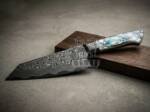 BMK-675 Black Mamba Vortex Edge Handmade Senmai Bunka Chef Knife with | Sea Shell Handle | Senmai Bolster & Leather Sheath