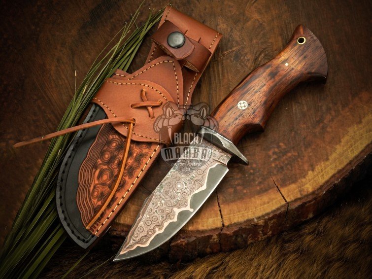 BMK-698 Black Mamba Royal Vanguard Handmade Copper Damascus Hunting Knife | Raindrop Pattern Bobcat Knife | Rosewood Handle | Custom Gift for Him | Collector Blade - Image 3