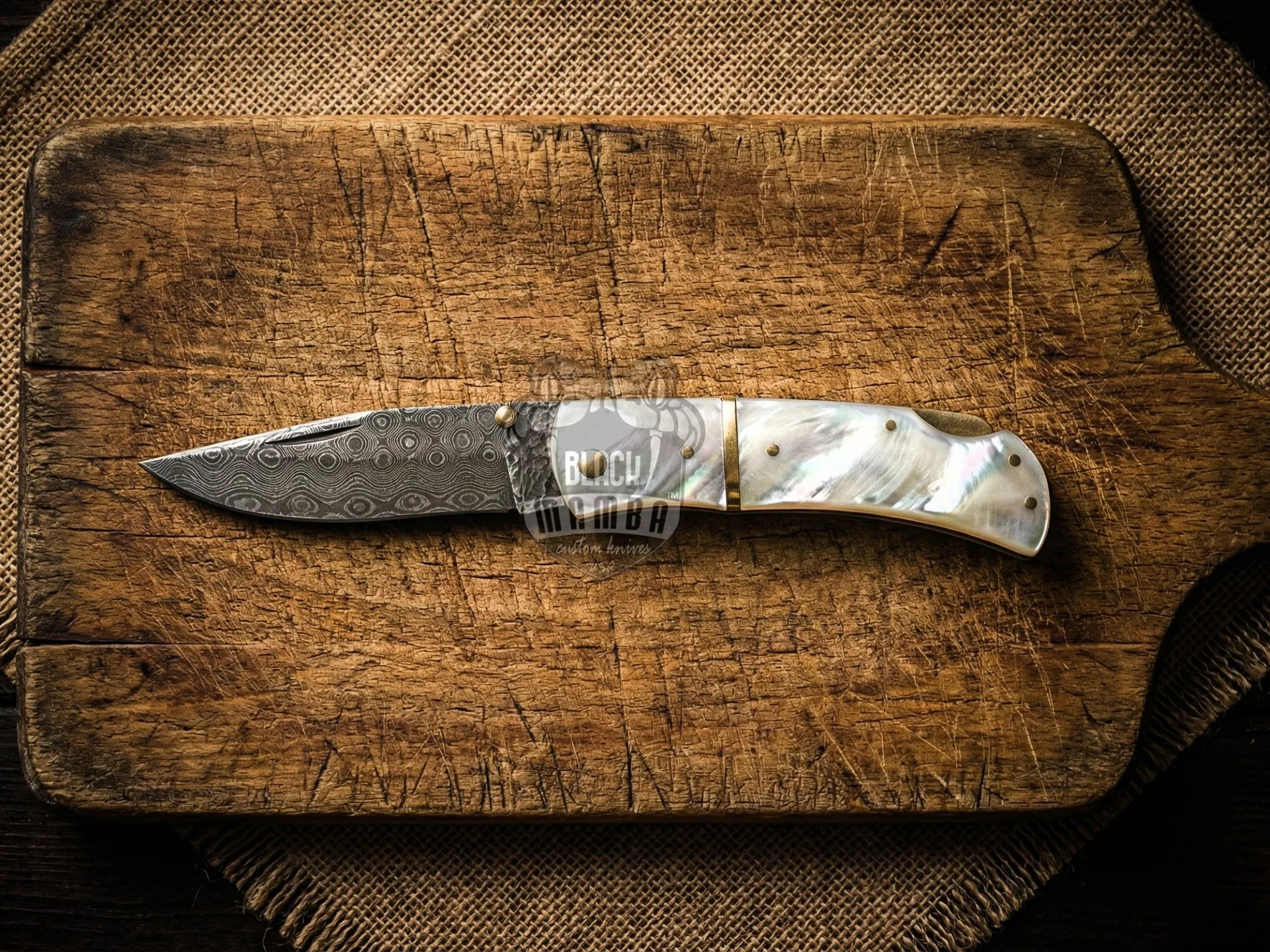 Celestial Pearl - Damascus Folding Pocket Knife, 7.5″ Overall, Pearl Handle - view 3