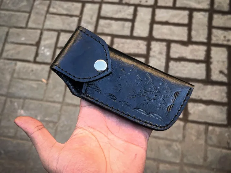 Royal Pearl Handmade Damascus Steel Folding Pocket Knife | Rose Wood Handle | Pearl Shell Bolster with Brass Spacer | Leather Sheath | Camping & Hunting Gift | BMK-69 - view 6