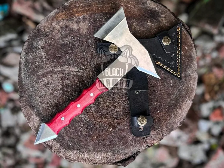 Scarlet Fury Forged Custom Viking Steel Axe Viking Hatchet with Resin Shaft | Camping Axe | Personalized Wedding, Christmas, Valentine & Birthday Gift for Him | BMK-693 - view 4