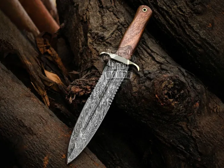 Titan Spear Handmade Damascus Steel Dagger Knife with Rose Wood Handle | Brass Clip & Leather Sheath | Groomsmen, Anniversary & Birthday Gift | BMK-694 - view 3