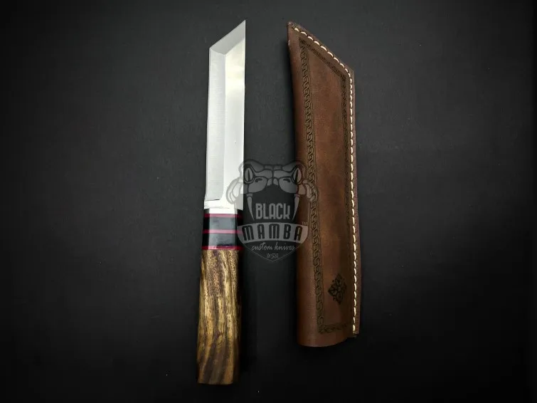 Shadow Storm Handmade Stainless Steel Tanto Knife with Walnut Wood Handle Fiber Spacer and Leather Sheath Camping Hunting Gift for Him & Her | BMK-696 - view 4