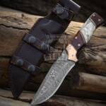 BMK-700 Black Mamba Royal Pearl Handmade Damascus Steel Hunting Knife with| Rose Wood Pearl Shell Handle | and Copper Bolster | and Leather Sheath Custom Gift for Him | Hunting Camping