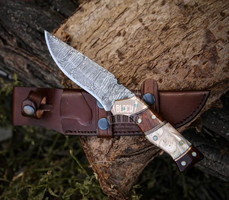 Royal Pearl - Damascus Hunting Knife, 10″ Overall, Rose Wood Handle - view 2