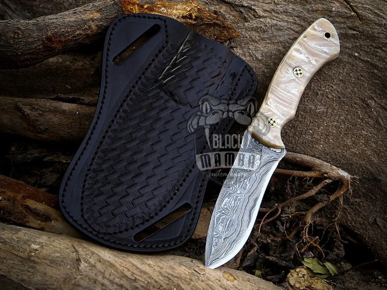 Ghost Scout Handmade Damascus Steel Skinner Knife With| Pearl Shell Handle | And Mosaic Pins | Custom Gift for Him | Hunting Camping | BMK-699 - view 2