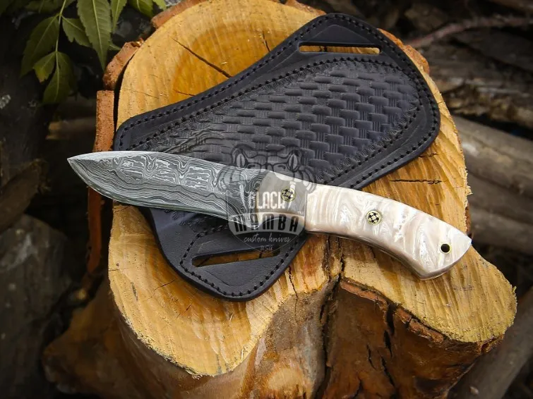 Ghost Scout Handmade Damascus Steel Skinner Knife With| Pearl Shell Handle | And Mosaic Pins | Custom Gift for Him | Hunting Camping | BMK-699