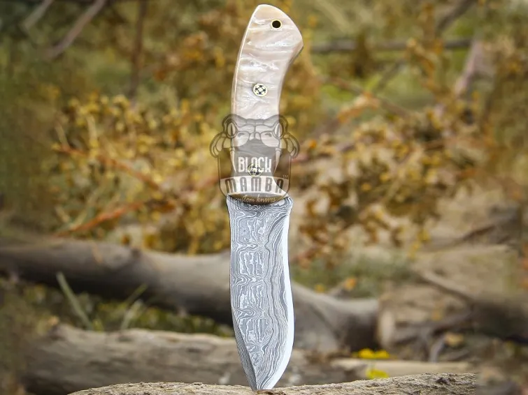 Ghost Scout Handmade Damascus Steel Skinner Knife With| Pearl Shell Handle | And Mosaic Pins | Custom Gift for Him | Hunting Camping | BMK-699 - view 3