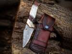 BMK-702 Black Mamba Pearl Legacy Handmade Damascus Steel Pocket Knife | Rose Wood & Pearl Shell Handle | Copper Bolster and Leather Sheath | Custom Hunting Gift for Him & Her