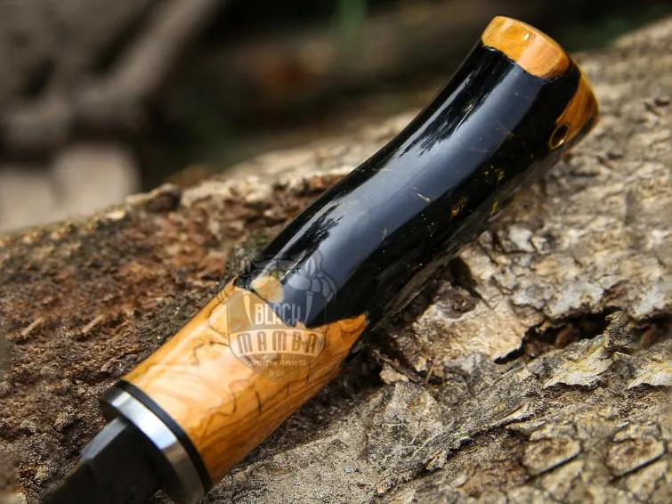 Amber Star Handmade Damascus Steel Skinner Knife | Exotic Olive Wood & Resin Handle | Leather Sheath | Hunting & Camping Gift | BMK-703 - view 3