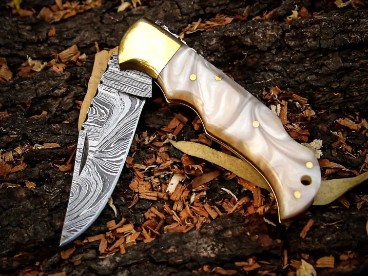 Pearl Shadow - Damascus Folding Pocket Knife, 7″ Overall - view 4