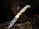 BMK-705 Pearl Shadow Handmade Damascus Steel Pocket Knife With Pearl Shell Handle & Brass Bolster | Hunting Camping Gift For Him & Her