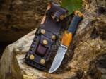 BMK-703 Black Mamba Amber Star Handmade Damascus Steel Skinner Knife | Exotic Olive Wood & Resin Handle | Leather Sheath | Hunting & Camping Gift for Him & Her