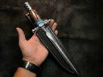 BMK-724 Handmade Damascus Steel Dagger Knife | Rose Wood & Turquoise Handle | Steel Bolsters | Premium Leather Sheath | Personalized Gift for Him & Her
