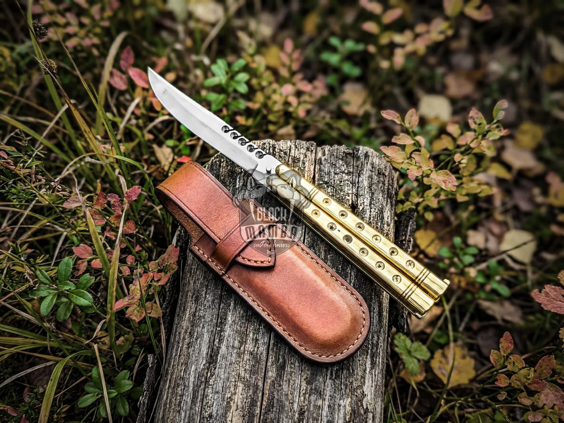 Handmade D2 Steel Balisong Knife| Brass Handle | Premium Butterfly Knife with Leather Sheath Custom Gift for Him | Collector Blade | BMK-711