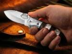 BMK-717 Handmade VG10 Stainless Steel Folding Knife  Rose Wood, Pearl Shell & Steel Bolster Handle | Premium Folding Knife with Leather Sheath