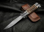 BMK-721 Handmade Damascus Steel Balisong Knife| Stag and Steel Engraved Bolster Handle | Premium Blisong Knife with Leather Sheath Personalized Gift ,Gift For Him & Her